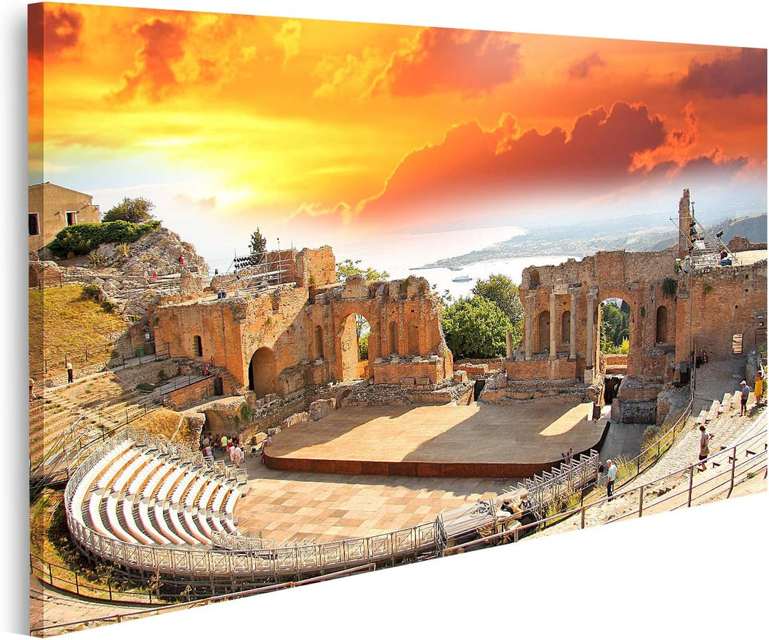 islandburner Bild auf Leinwand Taormina Theater In Sizilien Italien Bilder Wandbilder Poster Leinwan