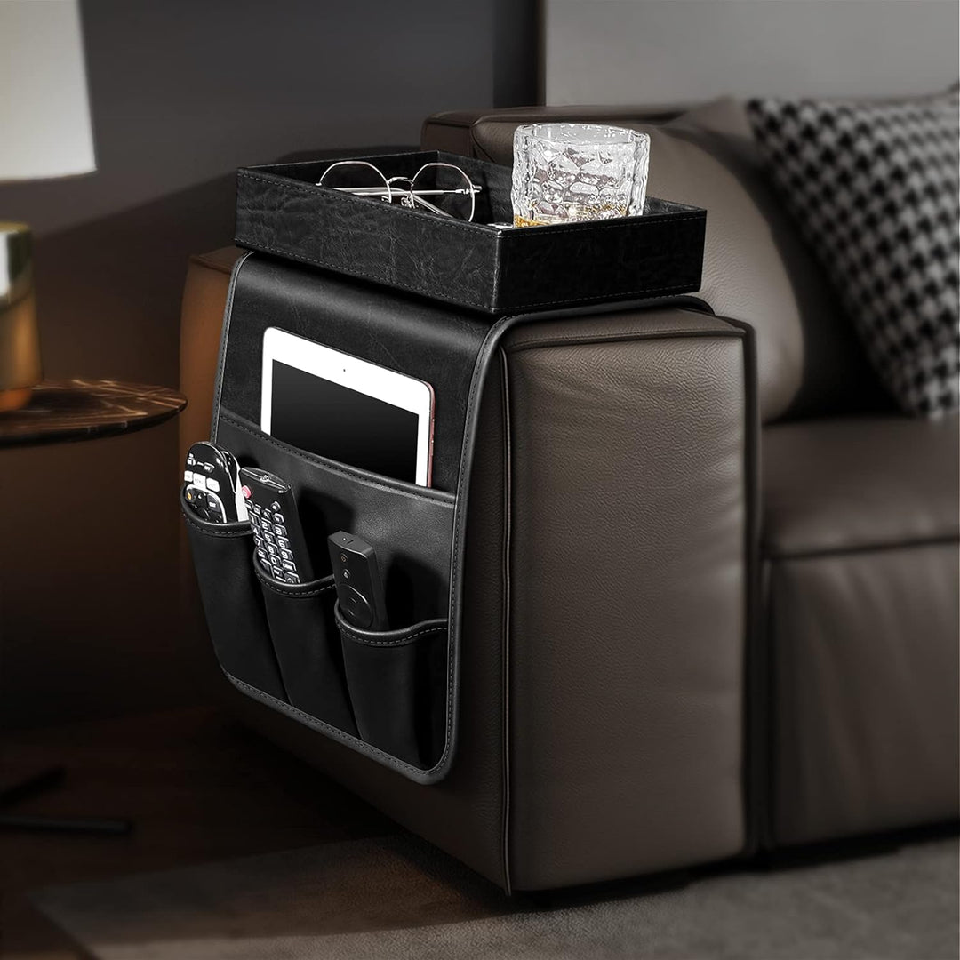 SITHON Sofa Armlehnen Organizer mit Ablage Tablett, [Rutschfest] Kunstleder Stuhl Couch Armlehne Org
