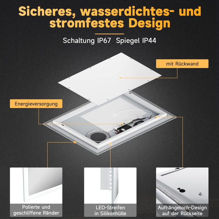 SONNI LED Badspiegel 100x60 cm Badezimmerspiegel mit Beleuchtung 3 einstellbare Lichtfarbe Lichtspie