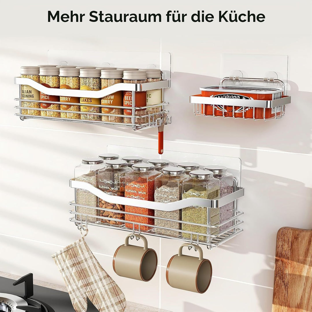 Orimade Duschablage ohne bohren mit Seifenkorb und 5 Haken - Duschregal für die Dusche Badezimmer, K