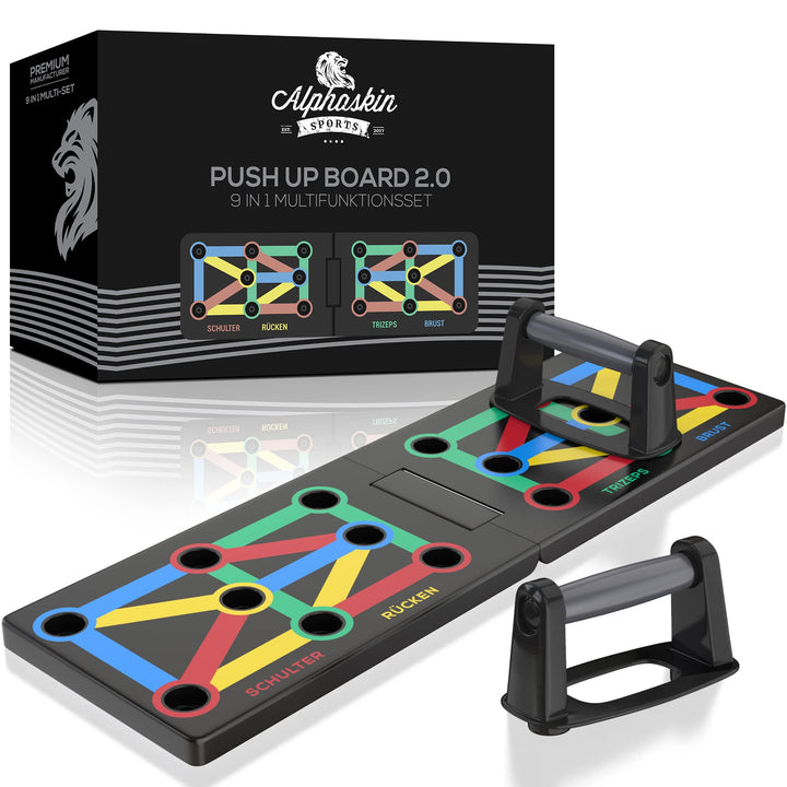 ALPHASKIN® Premium Liegestützbrett Set I Liegestützgriffe Homeworkout I 9 in 1 Push Up Bar I Homegym