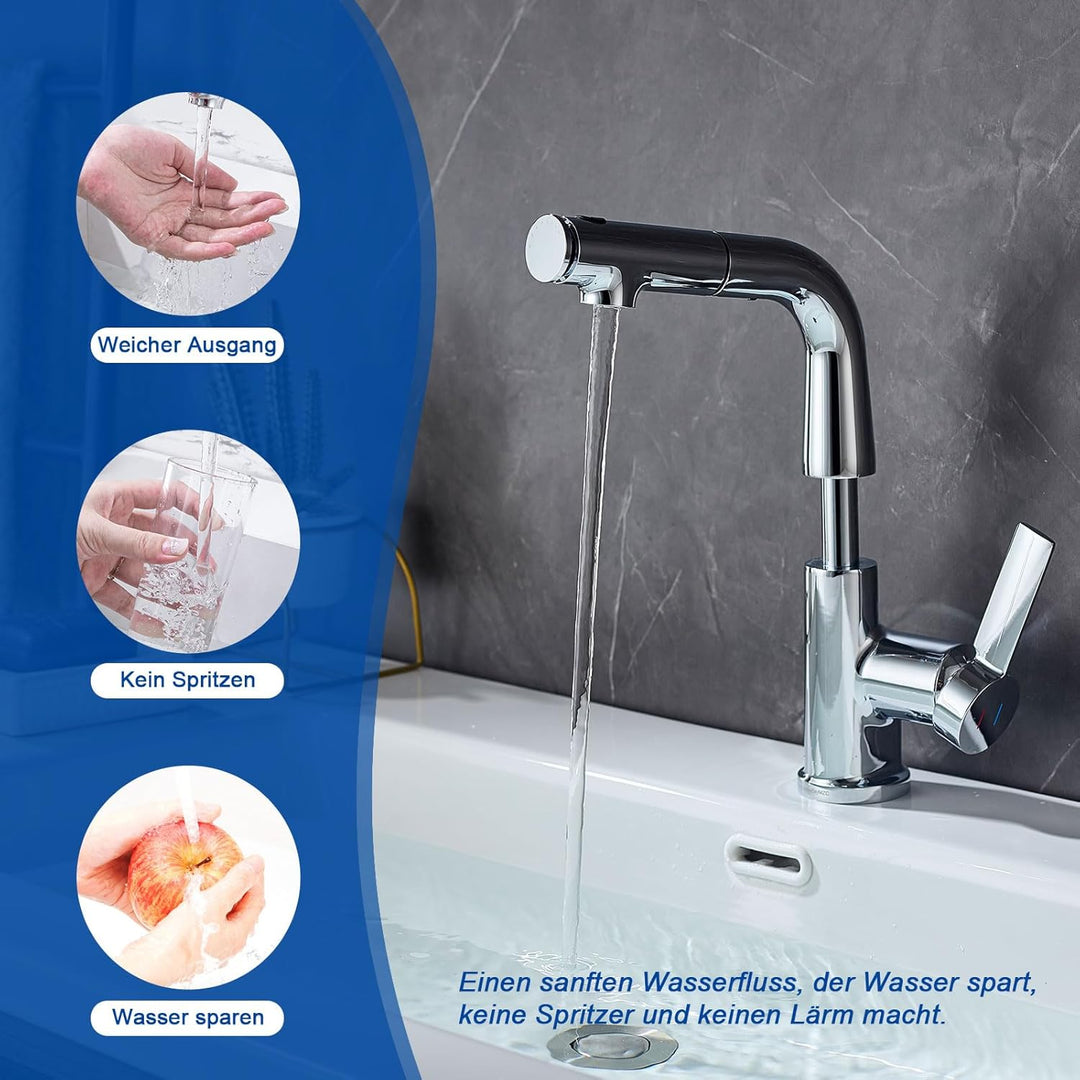 Waschtischarmatur mit Ausziehbar Wasserhahn Bad,Einhebelmischer Badarmatur Waschbeckenarmatur für mi