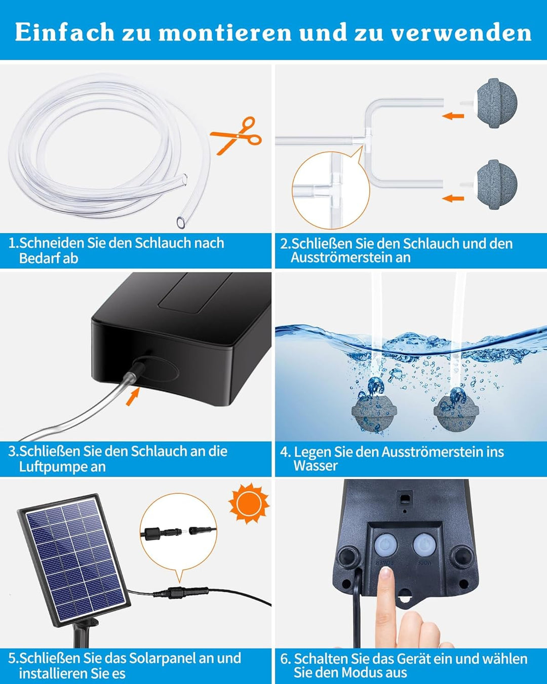 Biling Teichbelüfter Solar, 3.5W Solar Teichbelüfter mit 2200mAh Akku Solar Sauerstoffpumpe für Teic