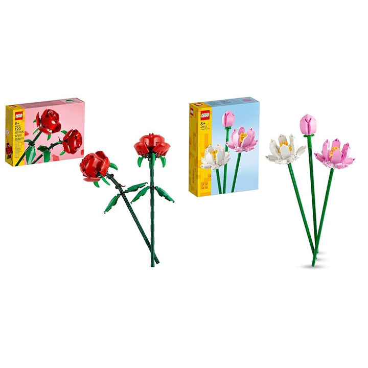 LEGO Creator Rosen & Creator Lotusblumen, Blumenstrauss-Set mit 3 künstliche Blumen, Schlafzimmer- o