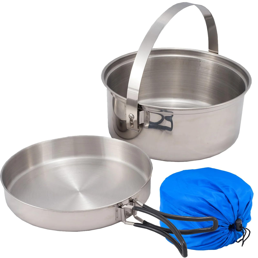 XXL Edelstahl Kochtopf-Set 2 teilig Kochgeschirr Camping Kochset Campinggeschirr, Silber
