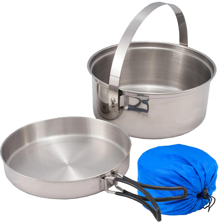 XXL Edelstahl Kochtopf-Set 2 teilig Kochgeschirr Camping Kochset Campinggeschirr, Silber