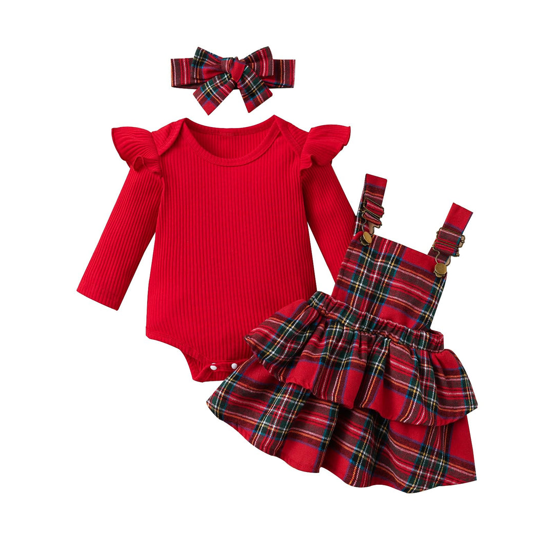 Geagodelia Baby Mädchen Weihnachten Outfit Kleidung Weihnachtsoutfit Babykleidung Set Body Strampler