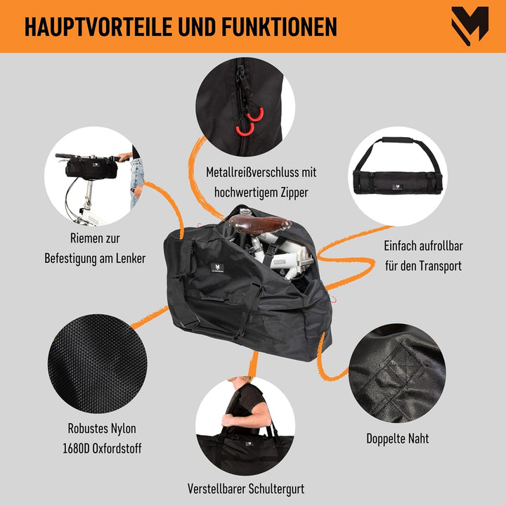 lamaki Fahrrad Transporttasche XL für Klappfahrrad 14-20 Zoll - Universalgrösse kompatibel mit Bromp