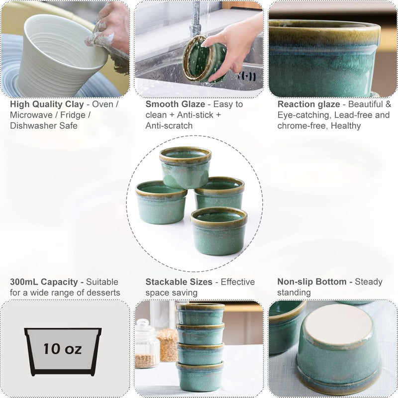 4er Set Soufflé Förmchen, Creme Brulee Schälchen, Pastetenform, Kleine Auflaufformen, Mini Auflauffo