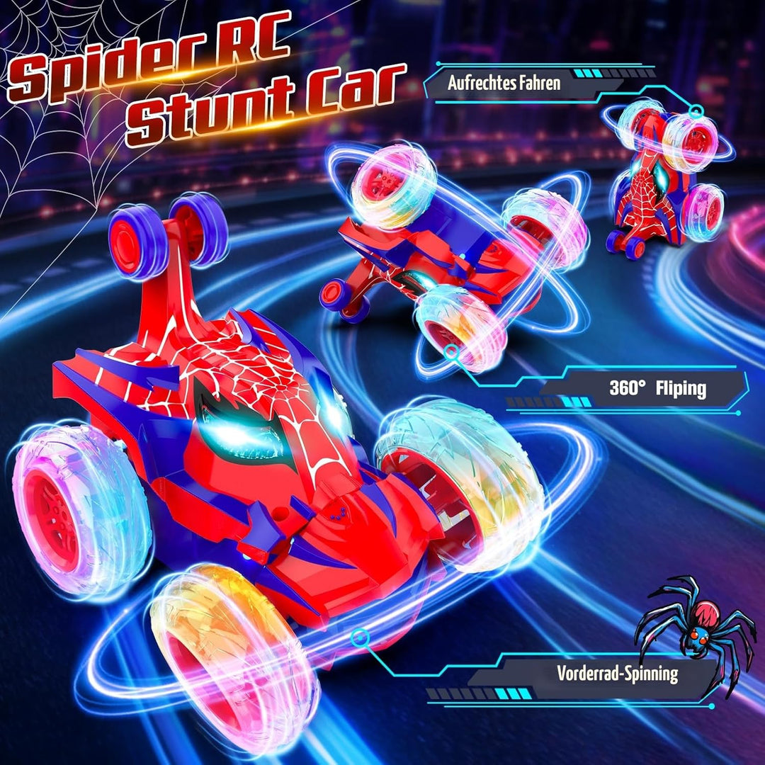 Ferngesteuertes Auto Kinder Spielzeug ab 3 4 5 6 7 8 9 Jahre Junge Mädchen, 2.4Ghz Stunt Spider Auto