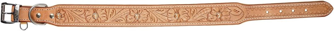 MICHUR Rafael Hundehalsband Leder, Lederhalsband Hund, Halsband, BEIGE, Leder, mit gestanzten Blumen