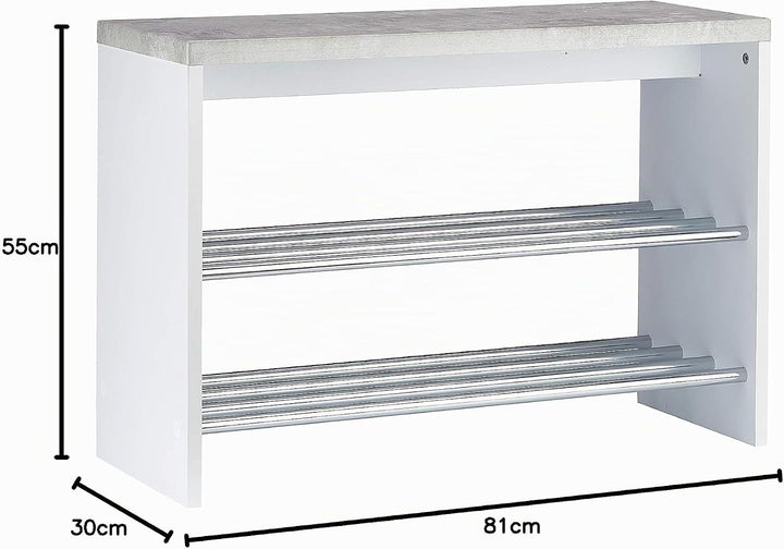 HAKU Möbel Schuhbank, MDF, betonoptik-weiss-chrom, B 81 x T 30 x H 55 cm B 81 x T 30 x H 55 Betonopt