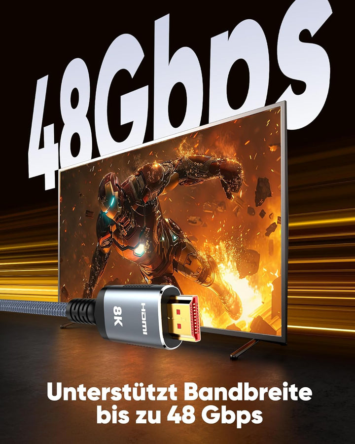 SNOWKIDS HDMI 2.1 Kabel 8K 2Meter (2 Stück), 2.1 48Gbps Highspeed 8K@60Hz HDMI Kabel 4K@120Hz 7680P,