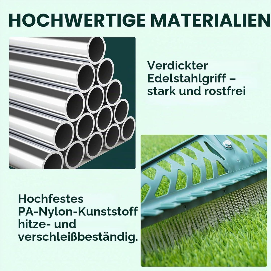 YEELOR Kunstrasenrechen Innovatives zweiseitiges Rechen, 152,4 cm Verstellbarer Griff für Kunstrasen