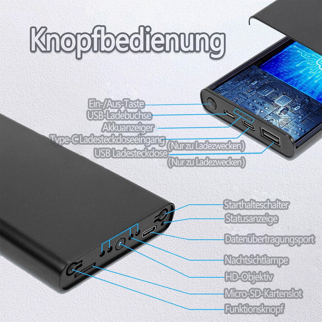 1080P HD Überwachungskamera – Ohne WLAN Direktaufzeichnung –Tragbare Kamera- 512 GB kompatibel – Inn