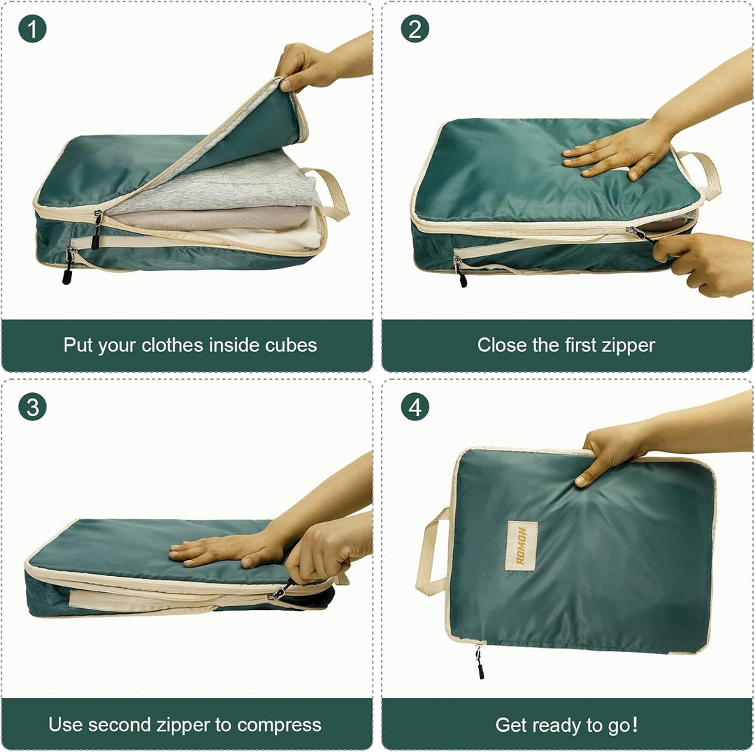 Romon Koffer Organizer Kompression, 5-Teilig Compression Packing Cubes Set, Reise Packwürfel Kompres