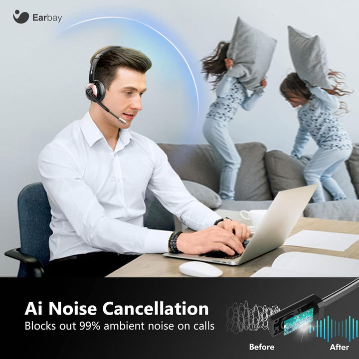 Earbay Kabelloses Headset, Bluetooth-Headset mit Mikrofon und Rauschunterdrückung & USB-Dongle, Kabe
