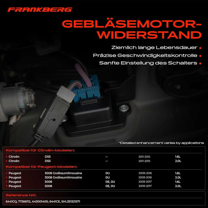 Frankberg Gebläseregler Vorwiderstand Steuergerät Kompatibel mit DS5 1.6L 2.0L 2011-2015 3008 MPV 0U