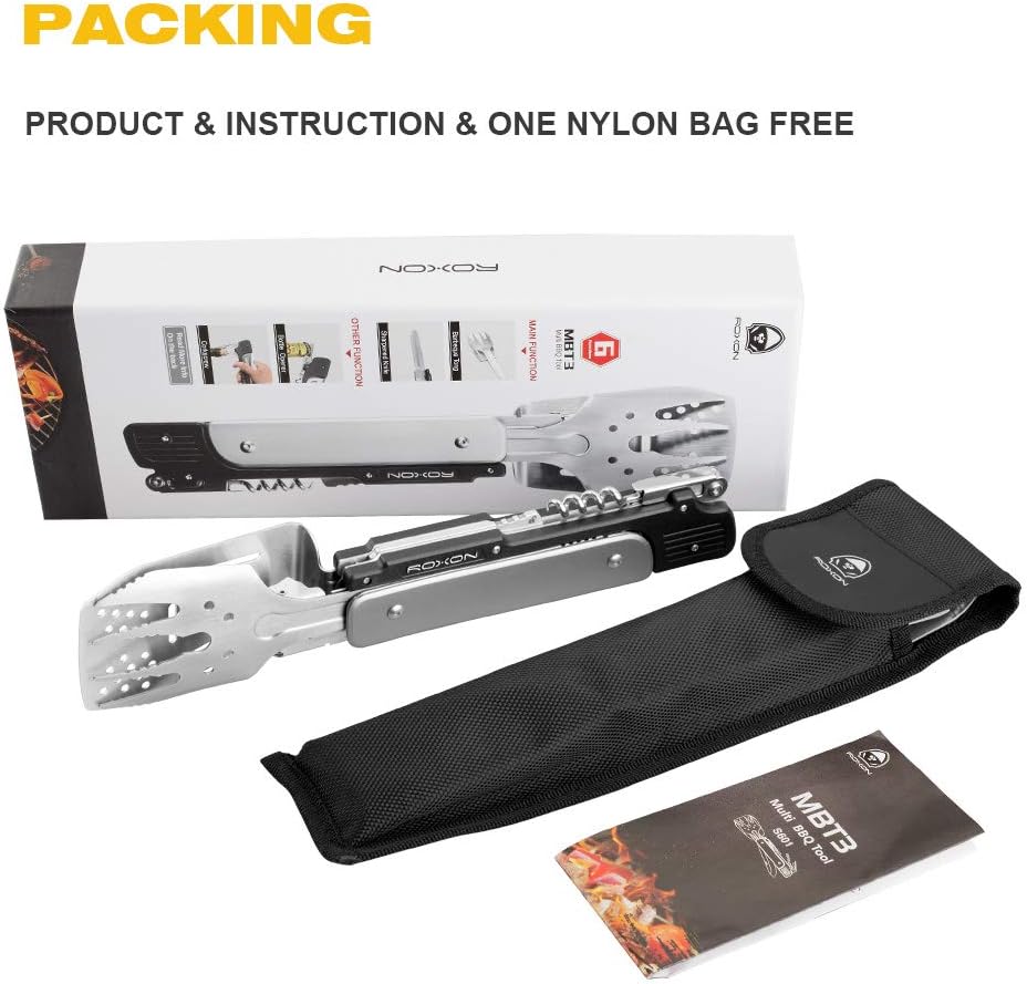 Roxon MBT3 6-in-1 Multifunktionales abnehmbares faltbares Grillwerkzeug-Set für Hinterhof-Grillen, B