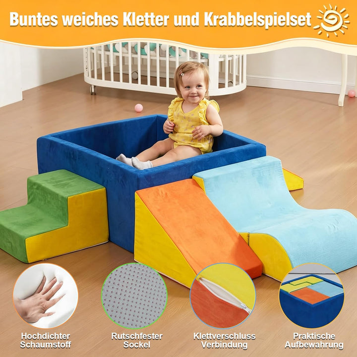 Schaumstoff Bausteine Kinder, Schaumstoff Kletterblöcke XXL, 6 Softbausteine Baby für Zuhause, Monte