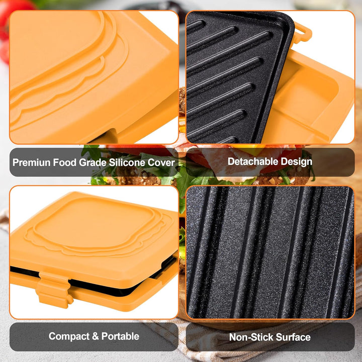 Sandwichmaker Mikrowellen, Sandwichtoaster 16 x 16 cm, Kontaktgrill Abnehmbare Platten und Silikonsc