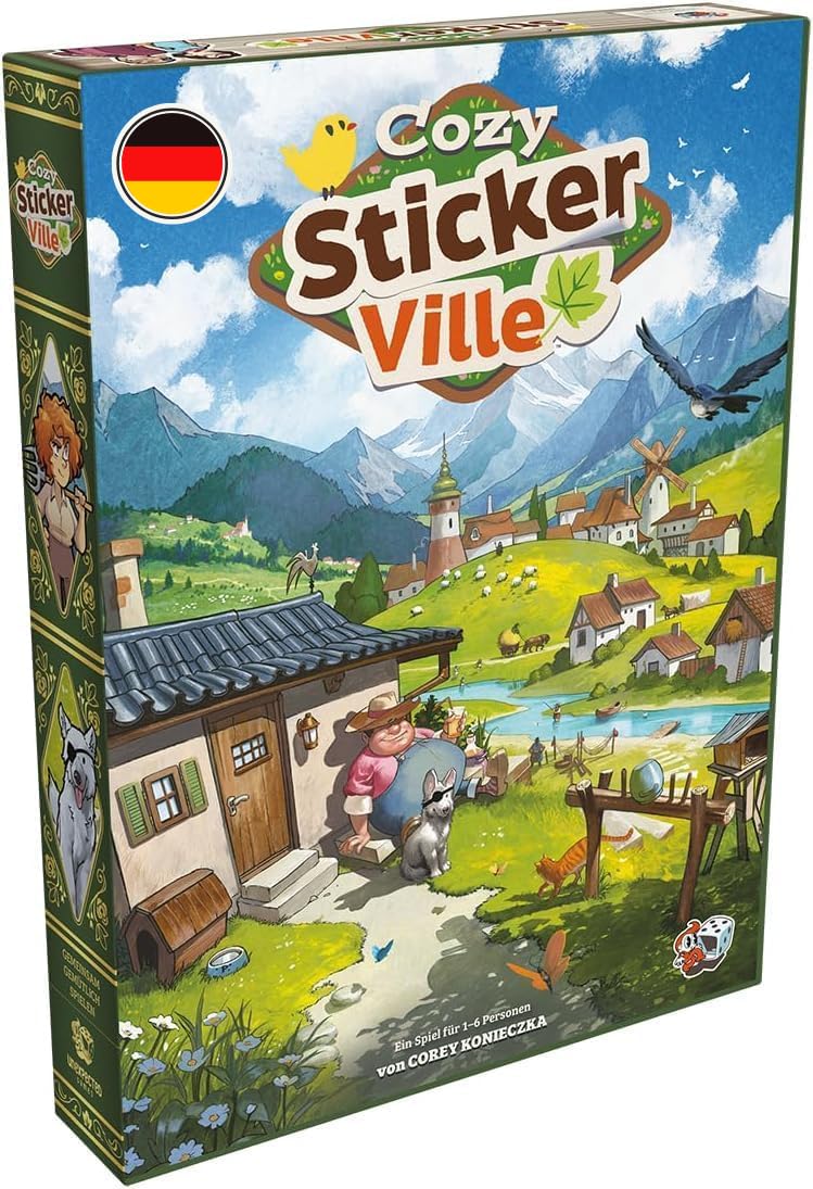 Asmodee, Cozy Stickerville, DE-Version, Kooperatives Familienspiel für 1-6 Spieler ab 8 Jahren, Bret