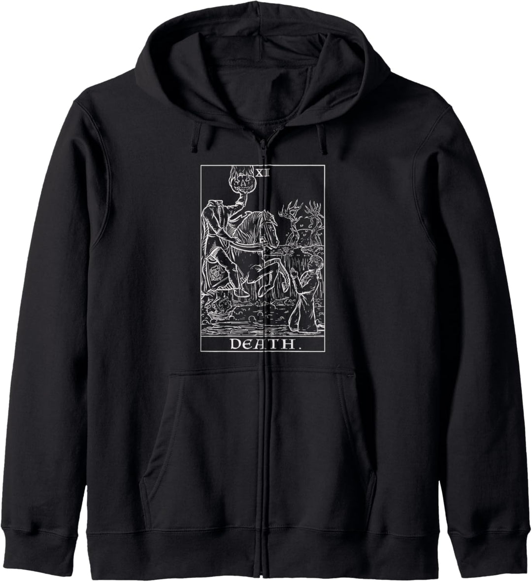 Tod Tarotkarte Headless Horseman Gothic Halloween Horror Kapuzenjacke