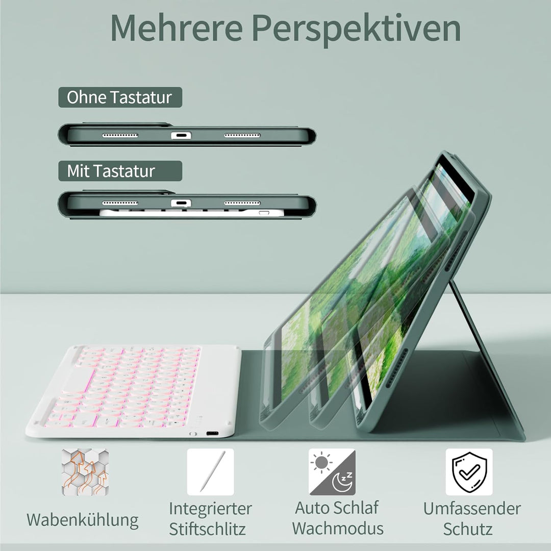 Tastatur Hülle für iPad 11 Generation A16/10 Generation (11 Zoll 2025/10.9 Zoll 2022), 7-farbige Bel