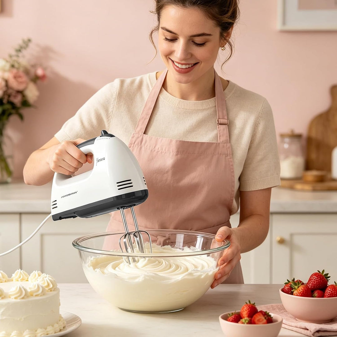 Elektrischer Handrührgerät, 7 Geschwindigkeiten Handmixer, Handrührer mit Edelstahl Knethaken, Schne