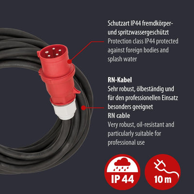 Brennenstuhl CEE Verlängerungskabel IP44 (10m Kabel, H07RN-F 5G16,0, 400V/63A 5-polig mit CEE Stecke