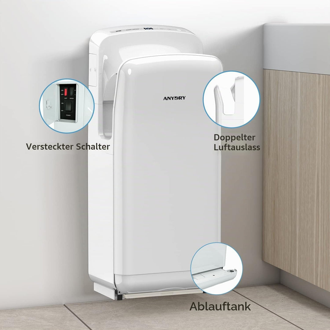 anydry 2005H Händetrockner, Kommerzieller elektrischer Händetrockner, mit HEPA-Filter, Super Powerfu