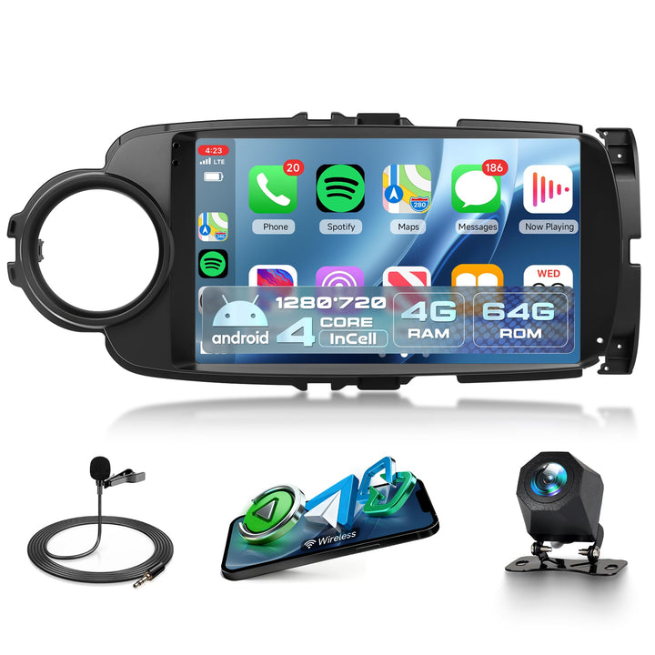 Rimoody 4G+64G Android Autoradio für Toyota Yaris 2012-2017 Wireless Carplay Android Auto, 9 Zoll In