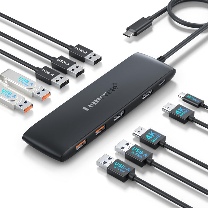 Lemorele USB C Docking Station 2 Monitore Hub, 10-in-1 USB Adapter mit 2 * 4K HDMI,3*USB 3.2(10Gbps)