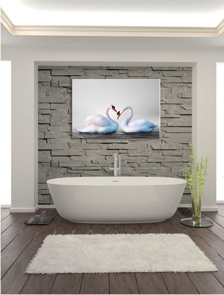 Pixxprint Schwäne auf dem Wasser als Leinwandbild/Grösse: 100x70 / Wandbild/Kunstdruck/fertig bespan