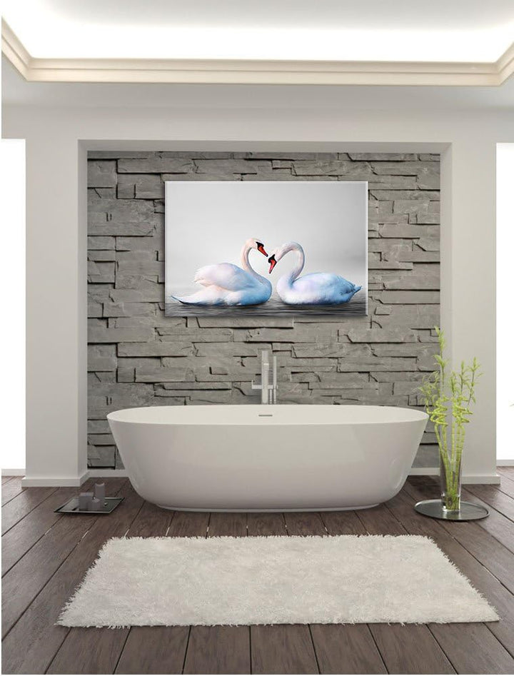 Pixxprint Schwäne auf dem Wasser als Leinwandbild/Grösse: 100x70 / Wandbild/Kunstdruck/fertig bespan