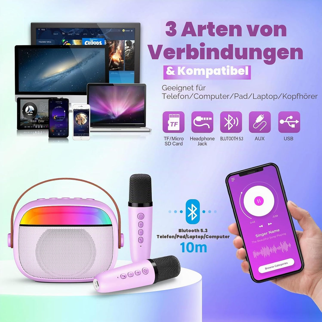Geschenk Mädchen 3-10 Jahre, Karaoke Maschine mit 2 Mikrofon Kinder Spielzeug ab 3-12 Jahre Mädchen
