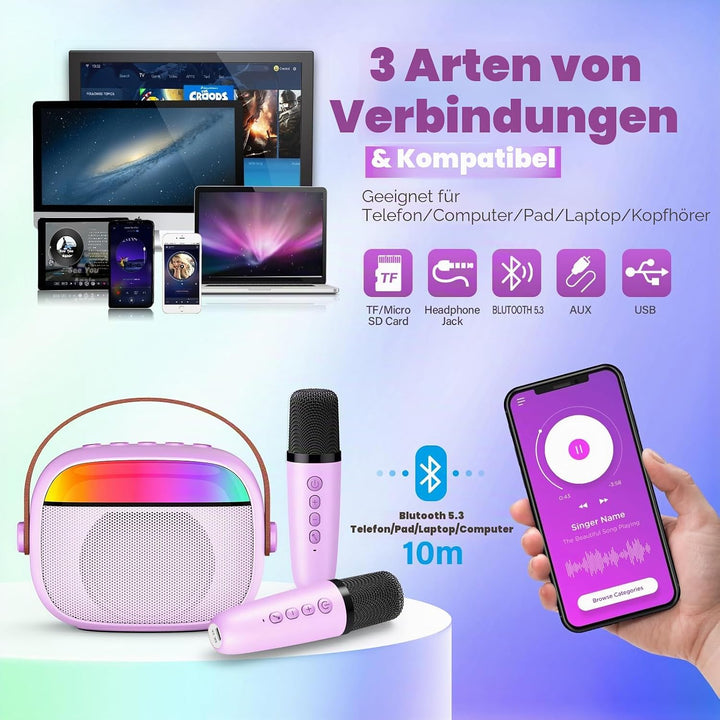 Geschenk Mädchen 3-10 Jahre, Karaoke Maschine mit 2 Mikrofon Kinder Spielzeug ab 3-12 Jahre Mädchen