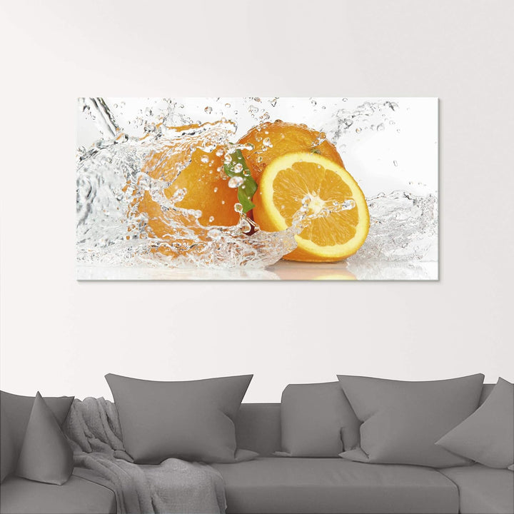 ARTland Glasbilder Wandbild Glas Bild einteilig 60x30 cm Querformat Früchte im Wasser Obst Orange Fr