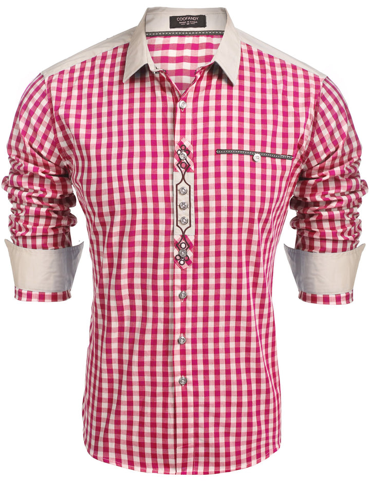 COOFANDY Hemd Herren Langarm Trachtenhemd Kariertes Oktoberfest Hemd Freizeithemd Karohemden Herrenh