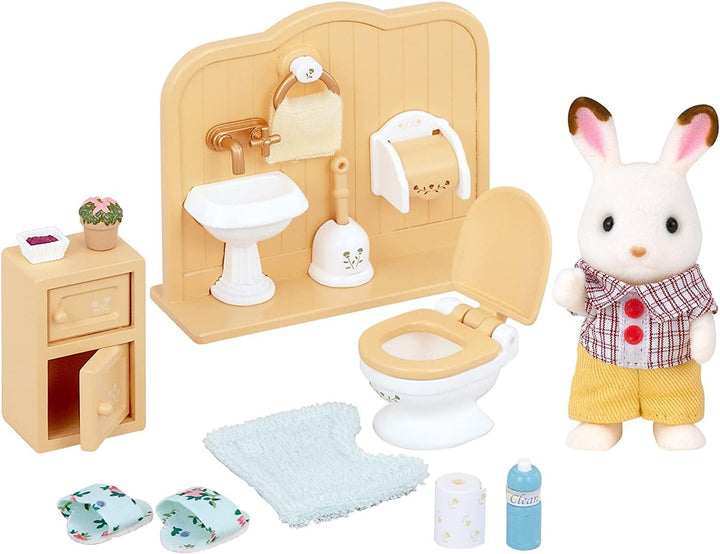Sylvanian Families 5015 Schokoladenhasen Bruder mit Waschraum - Puppenhaus Spielset, Mehrfarben