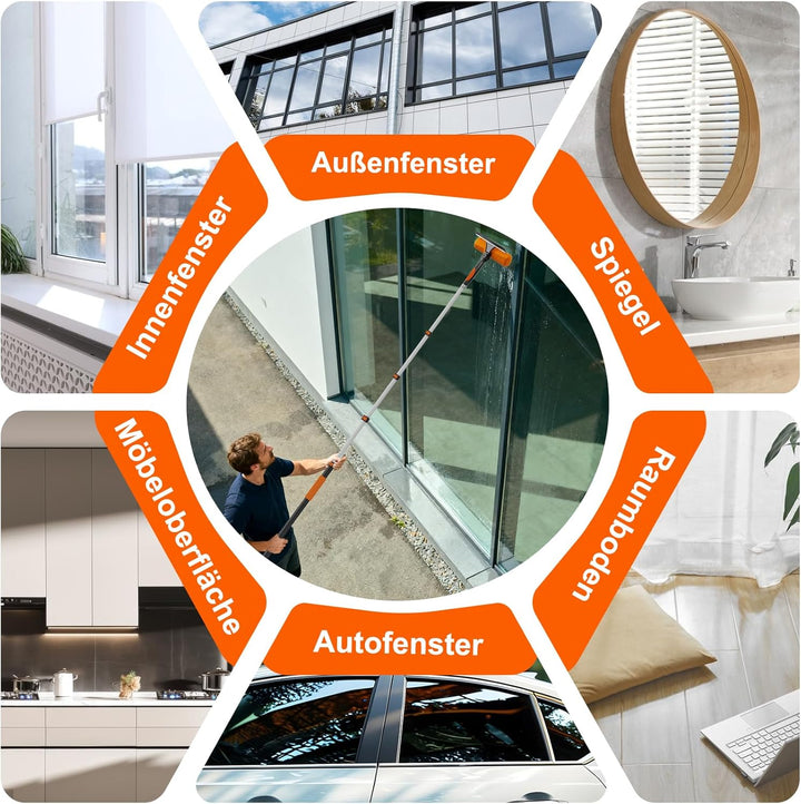 SISUPASSIE 2-in-1 Fensterputzer, 9m Fensterabzieher, professionelles Fensterwischer mit Teleskopstie