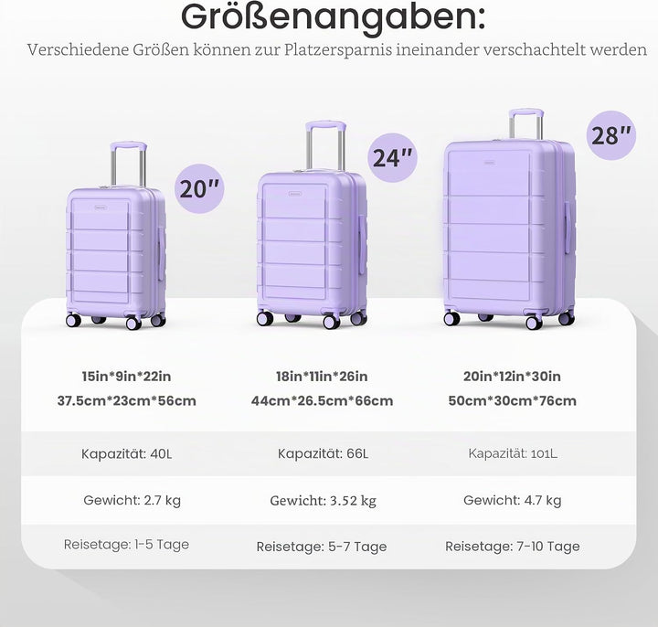 SHOWKOO Kofferset 3 Teilig Hartschale Leicht PC+ABS Erweiterbar Reisekoffer Haltbar Trolley Handgepä