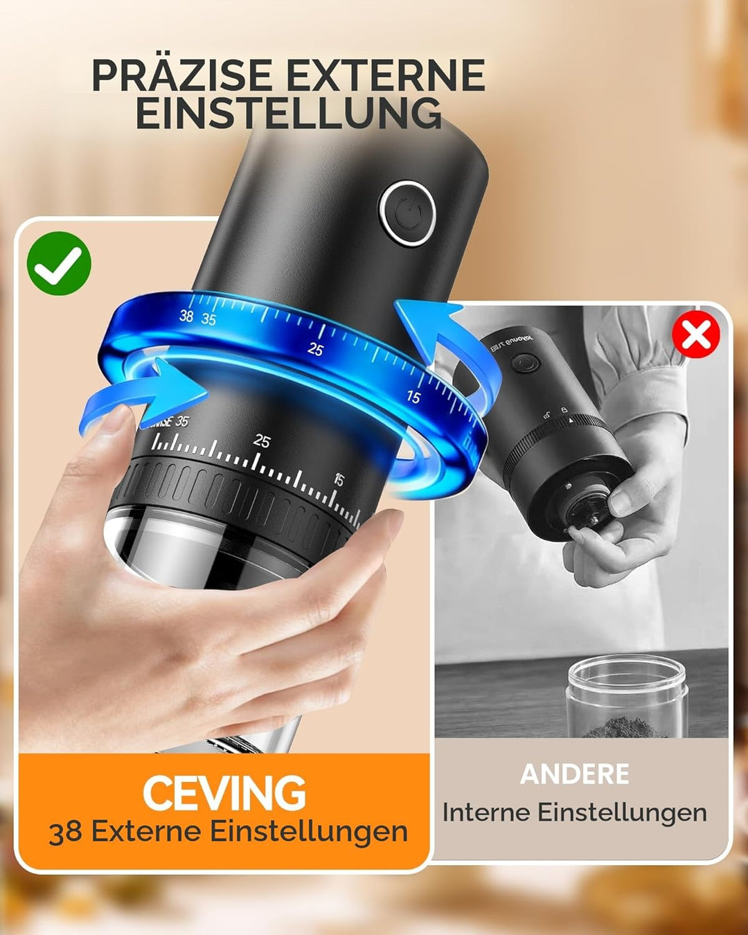 Erste Aufladbare Kaffeemühle mit Mahlfunktion während des Ladevorgangs, 1,7X Schnellere Mahlleistung