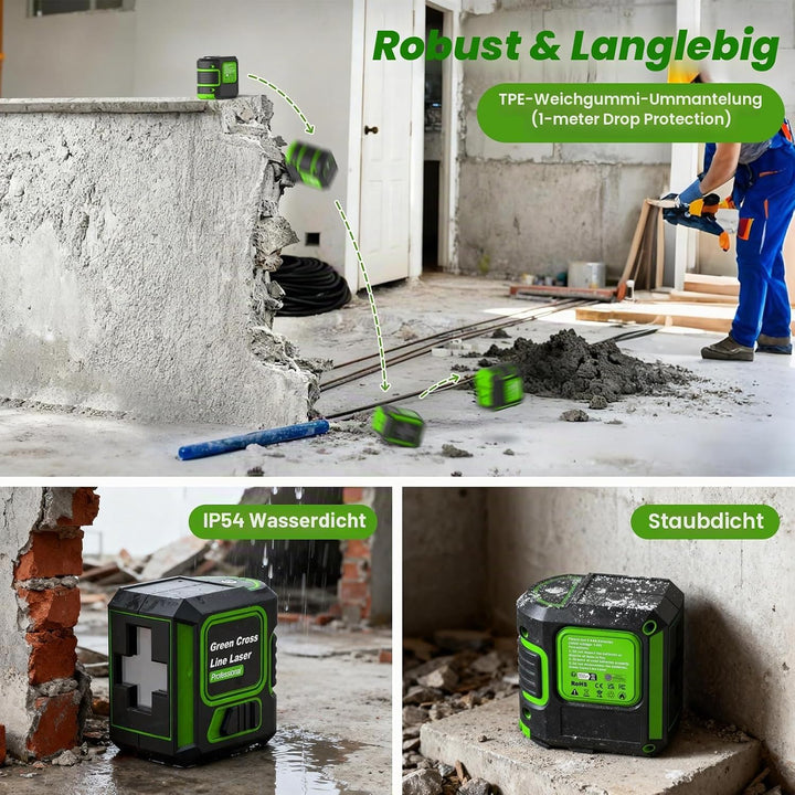 Kreuzlinienlaser mit Stativ, 360 Grad Laser Level, Laser Wasserwaage, Helligkeit einstellbar/IP54 Wa