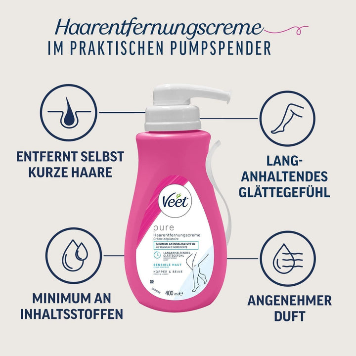 Veet PURE Haarentfernungscreme - Haarentfernung für Körper & Beine - 2 x 400 ml 400 ml (2er Pack), 4