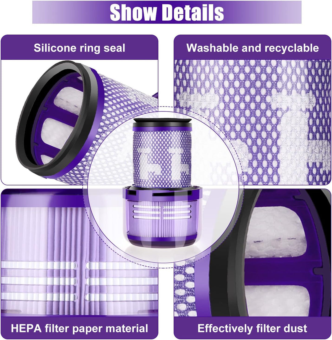 Leadaybetter 3 Stück Ersatzfilter Filter für Dyson V12 Detect Slim Absolute Staubsauger, Waschbar Er