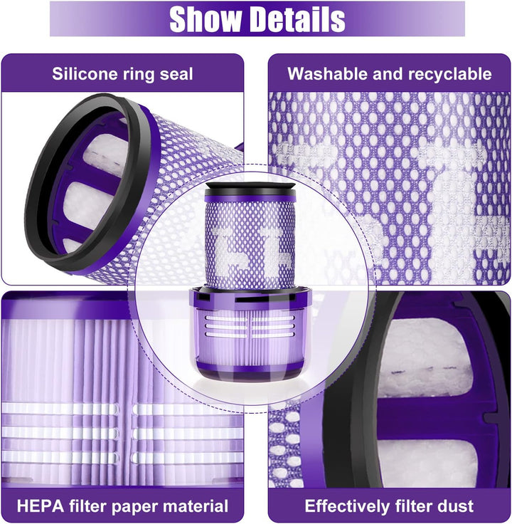 Leadaybetter 3 Stück Ersatzfilter Filter für Dyson V12 Detect Slim Absolute Staubsauger, Waschbar Er