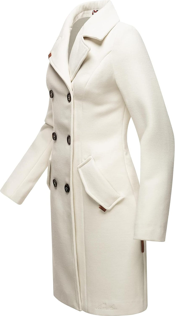 MARIKOO Damen Wollmantel Langer Trenchcoat mit Reversekragen Nanakoo XS-XXL XL Offwhite, XL Offwhite
