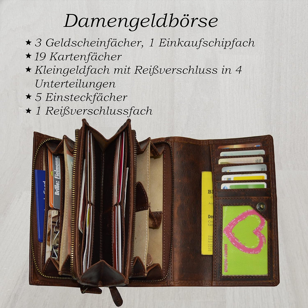 flevado Italy Pedro Design - Leder Damen Portemonnaie German Design geöltes Volleder