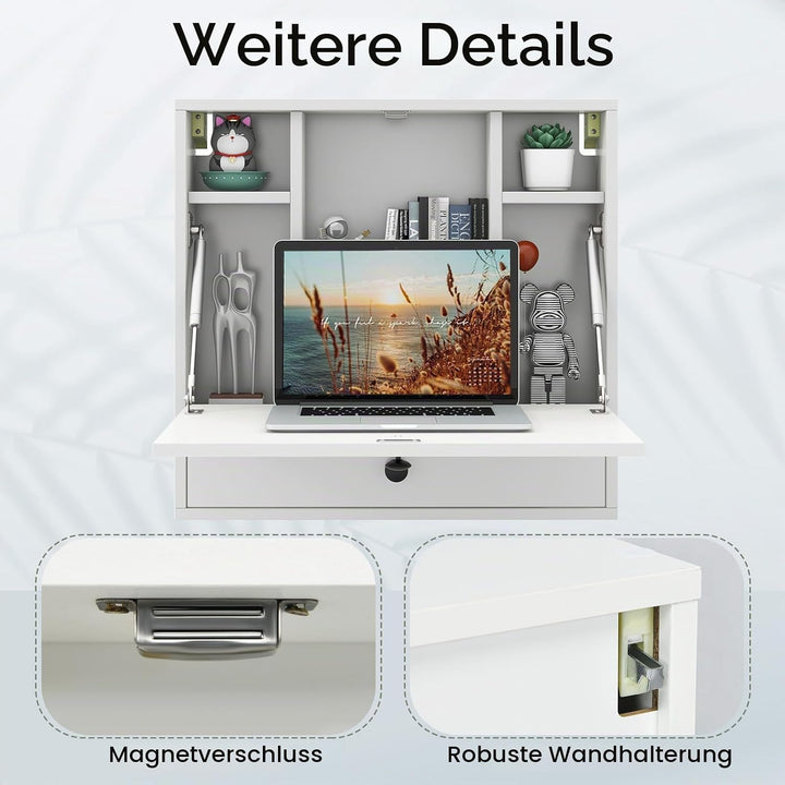 GIANTEX Wandklapptisch Wandtisch klappbar, Klapptisch Wandschreibtisch Holz mit Ablagefächern &amp; Schu